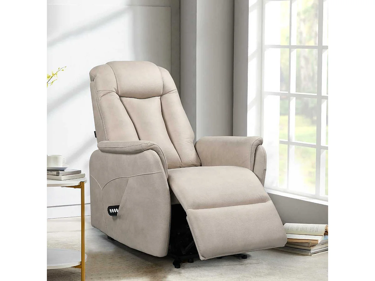 Fauteuil relax électrique releveur bi-moteur tissu micro peau mastic - NEDIA
