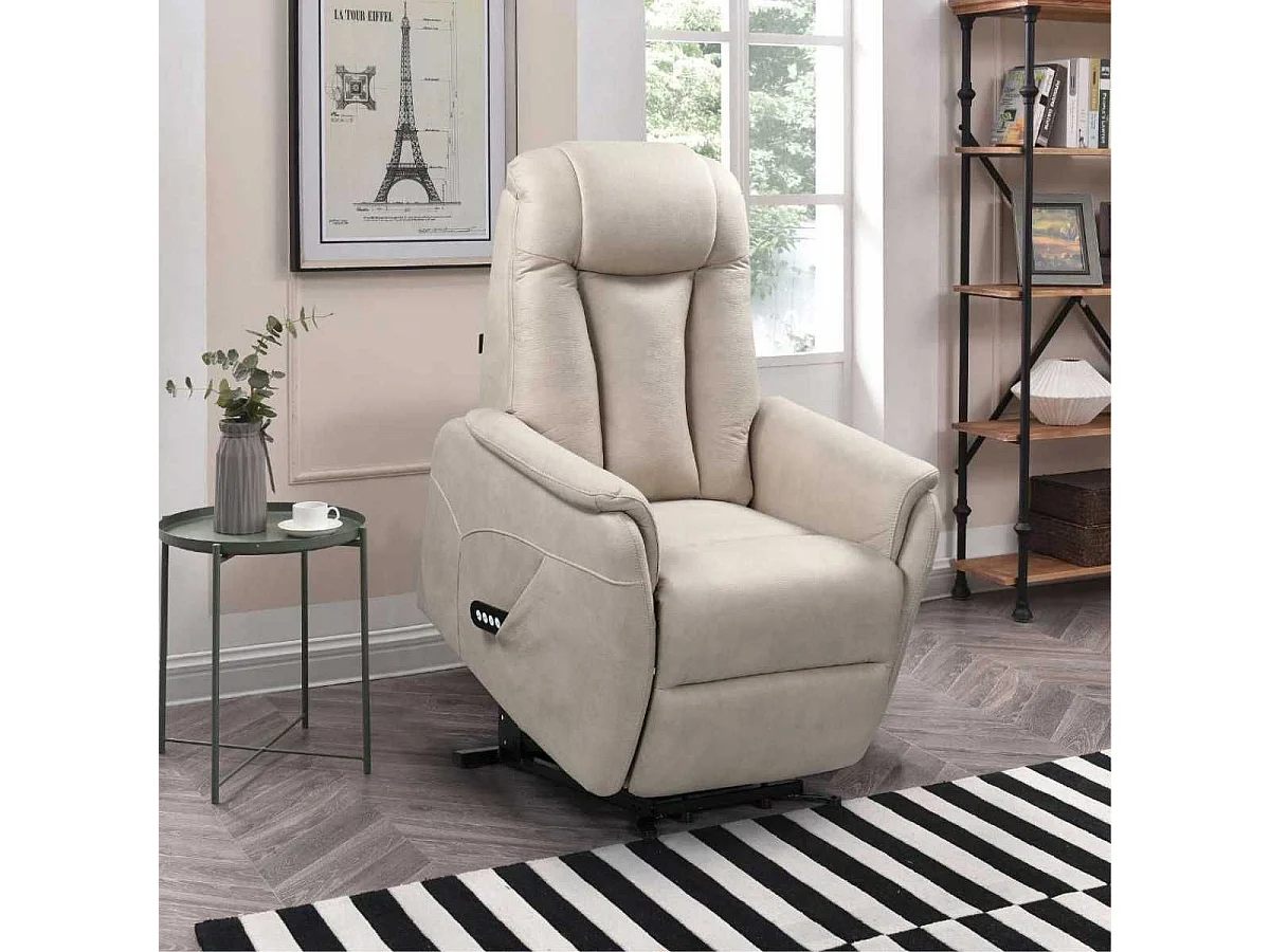 Fauteuil relax électrique releveur bi-moteur tissu micro peau mastic - NEDIA