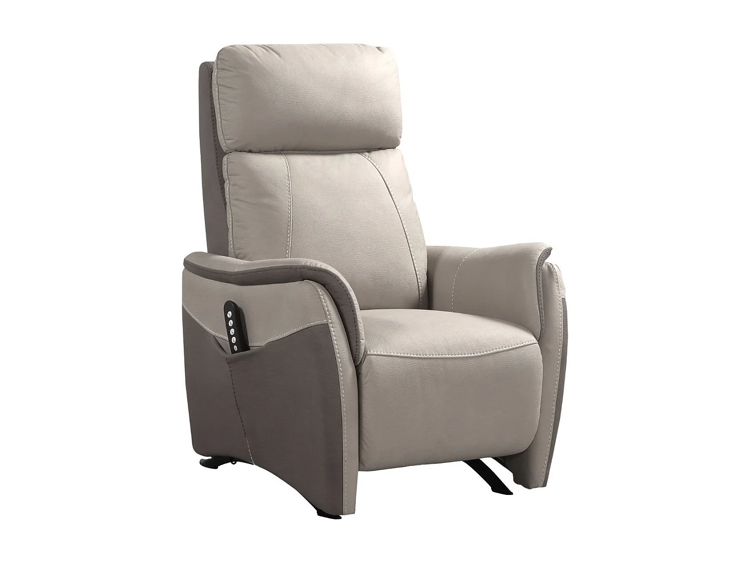 Fauteuil relax électrique releveur tissu micro peau brun taupe et beige mastic - SANGY