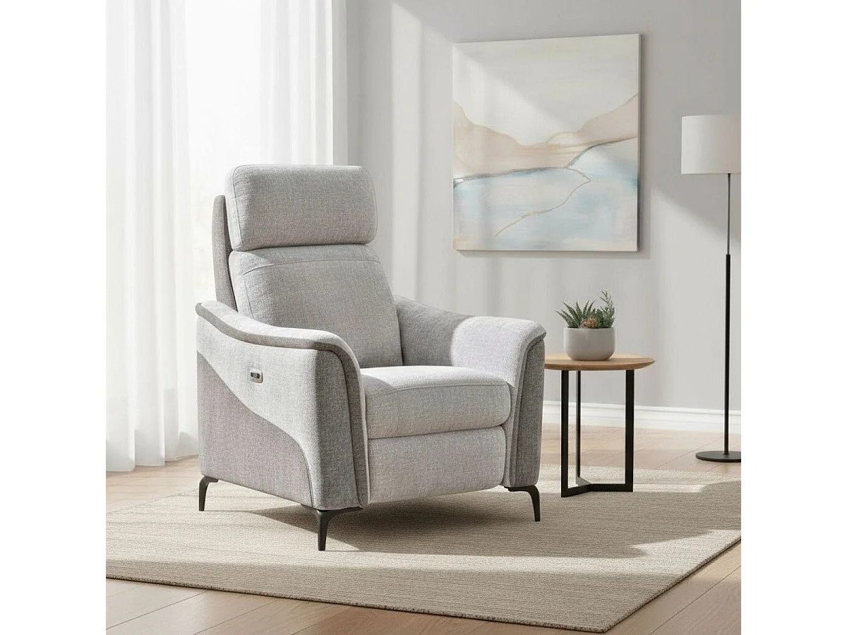 Fauteuil relax électrique tissu maillé ultra doux bicolore gris - SOLLYS
