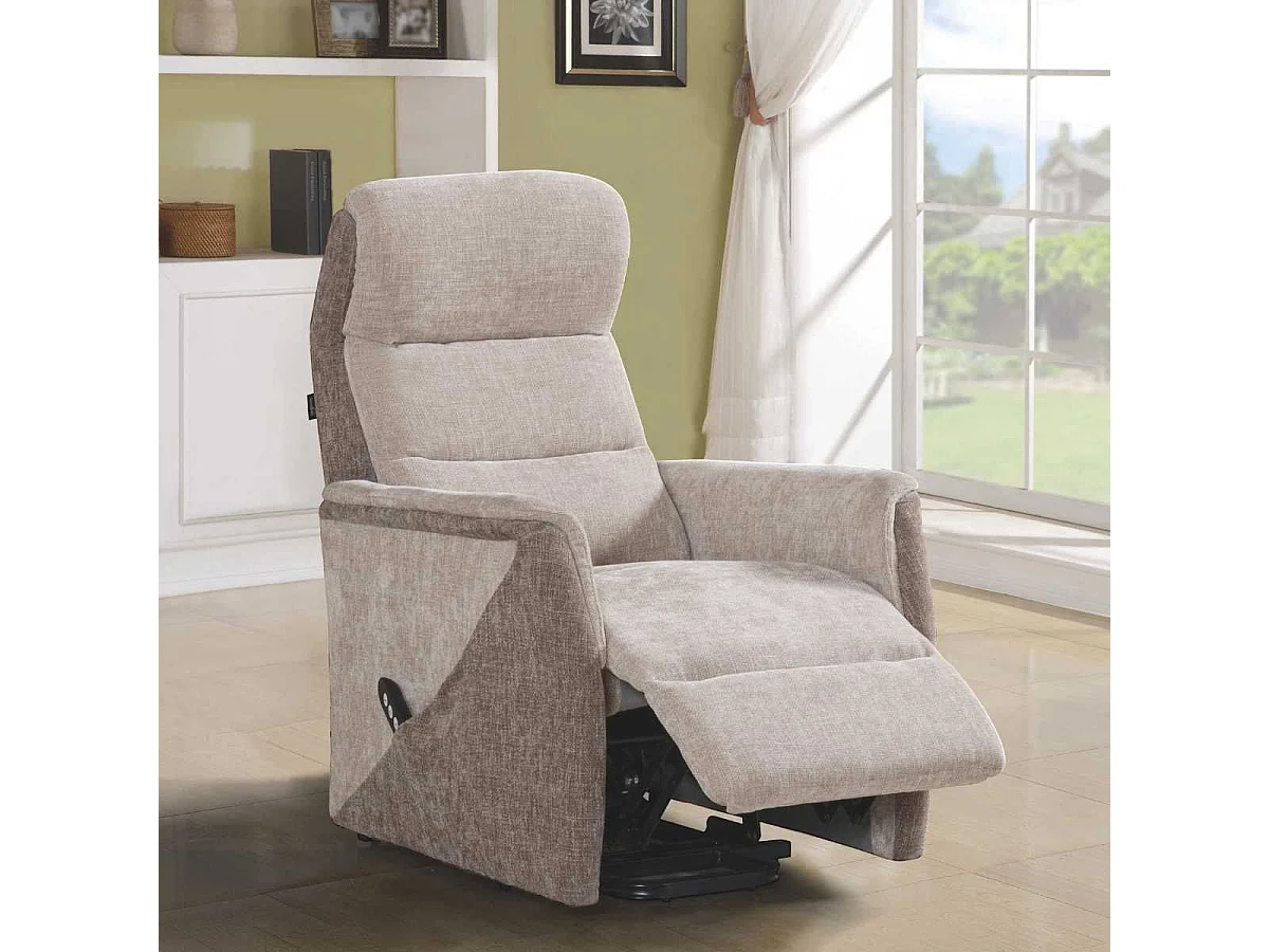 Fauteuil relax électrique releveur bi-moteur tissu maillé bicolore beige spécial petite taille - KLEIN
