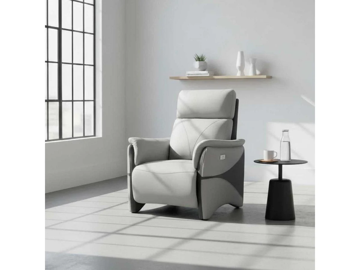 Fauteuil relax électrique tissu micro peau bicolore gris - SYMPHONY