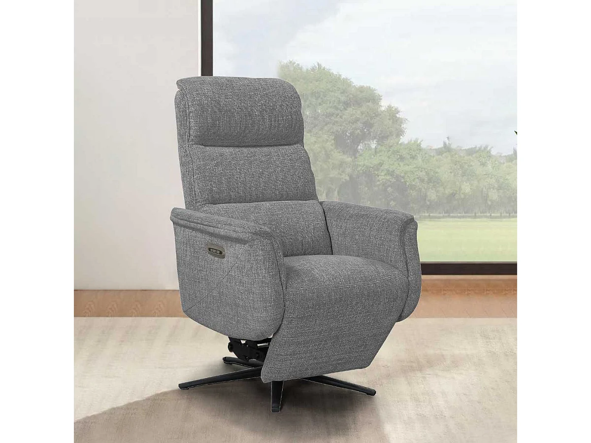 Fauteuil relax électrique releveur pivotant bi-moteur tissu croisé gris graphite - WILLY
