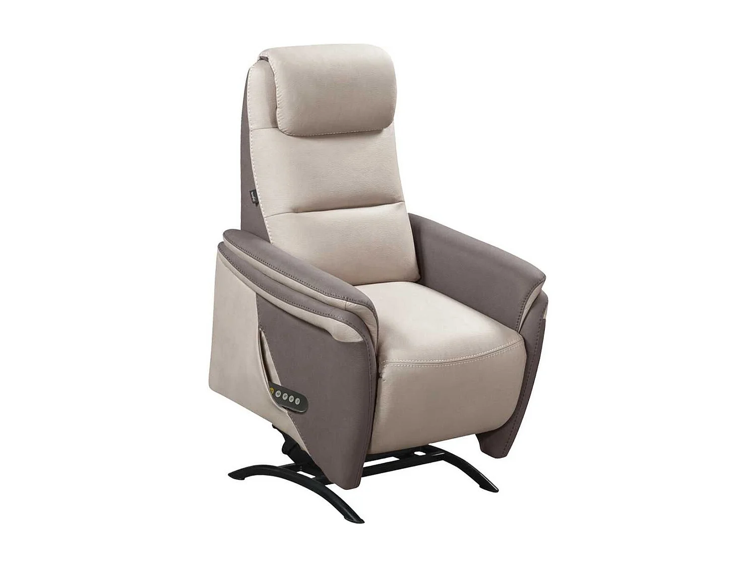 Fauteuil relax électrique releveur tissu micro peau brun et mastic - NADIR
