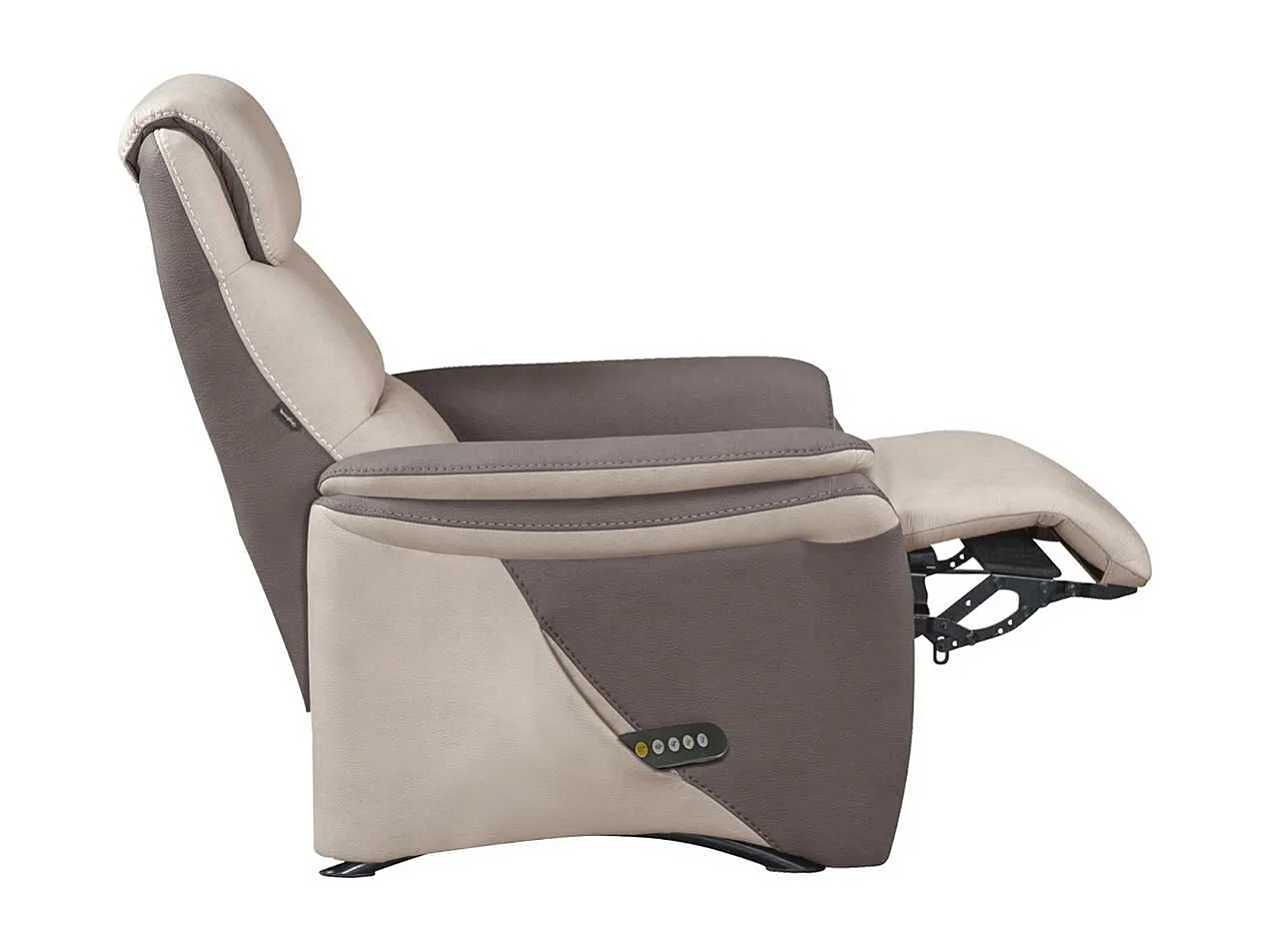 Fauteuil relax électrique releveur tissu micro peau brun et mastic - NADIR