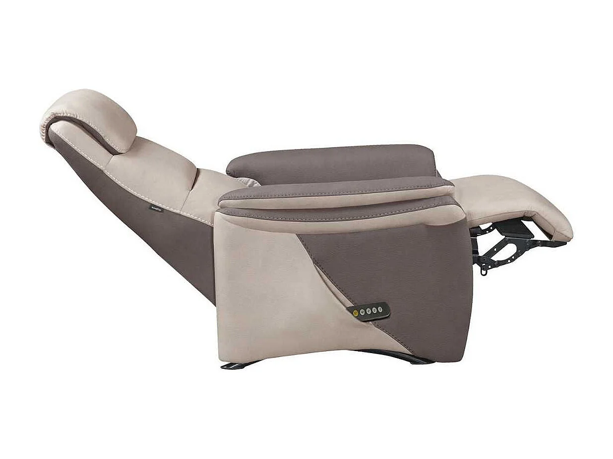 Fauteuil relax électrique releveur tissu micro peau brun et mastic - NADIR