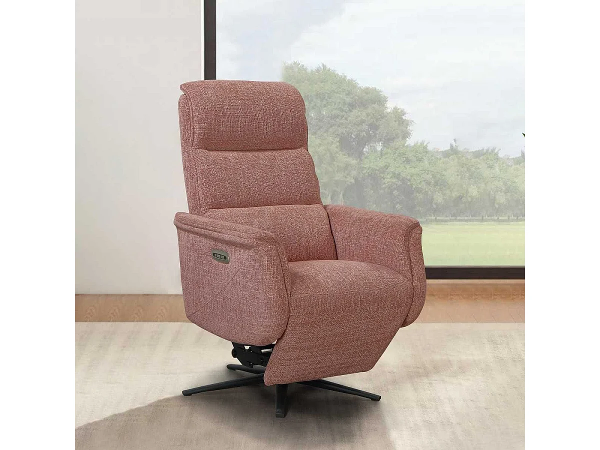 Fauteuil relax électrique releveur pivotant bi-moteur tissu croisé rouge brique - WILLY