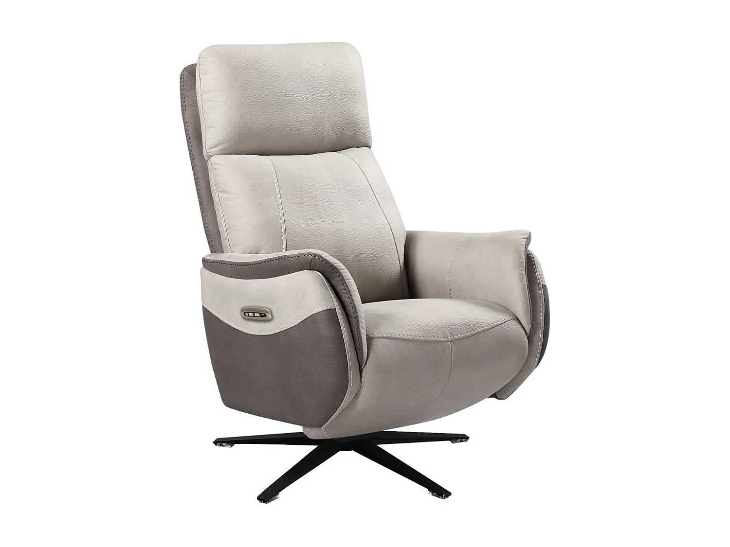 Fauteuil relax électrique pivotant tissu micro peau brun taupe et beige mastic - SANGY