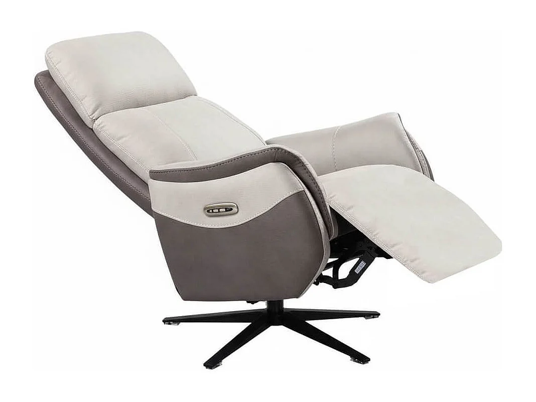 Fauteuil relax électrique pivotant tissu micro peau brun taupe et beige mastic - SANGY