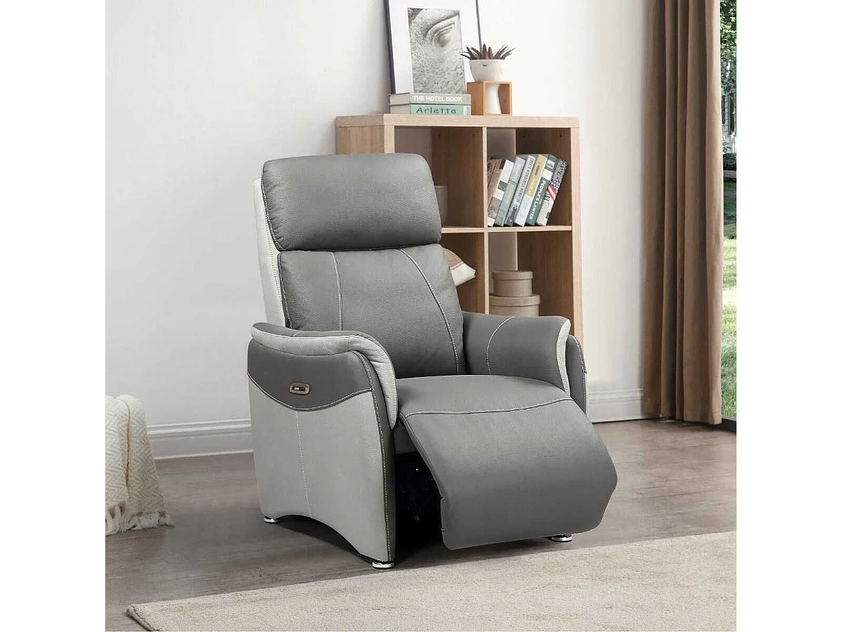 Fauteuil relax électrique tissu micro grain gris plomb et gris perle - SANGY