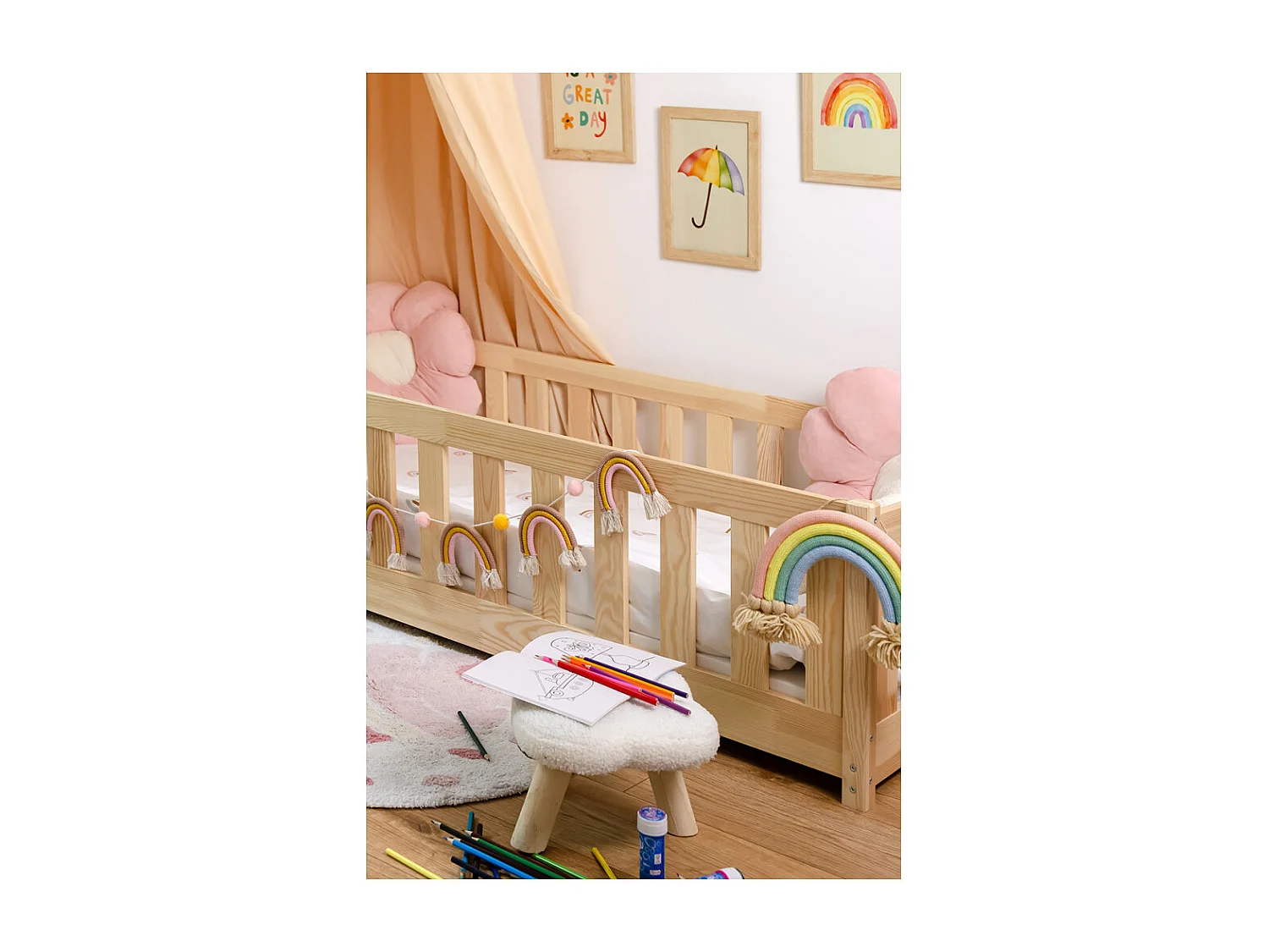 Lit enfant STELA 90x190 Pin Livré avec sommiers