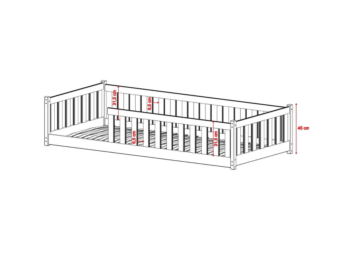 Lit enfant Moti 140X200 Pin Livré avec sommiers