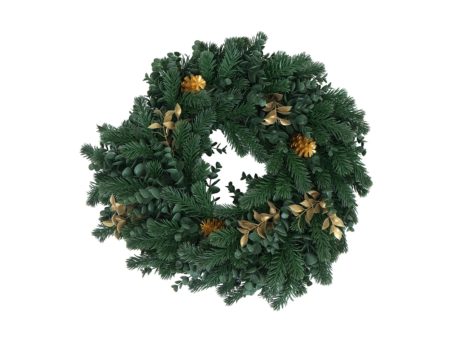 Couronne artificielle MCW-O98,  sapin avec pommes de pin dorées