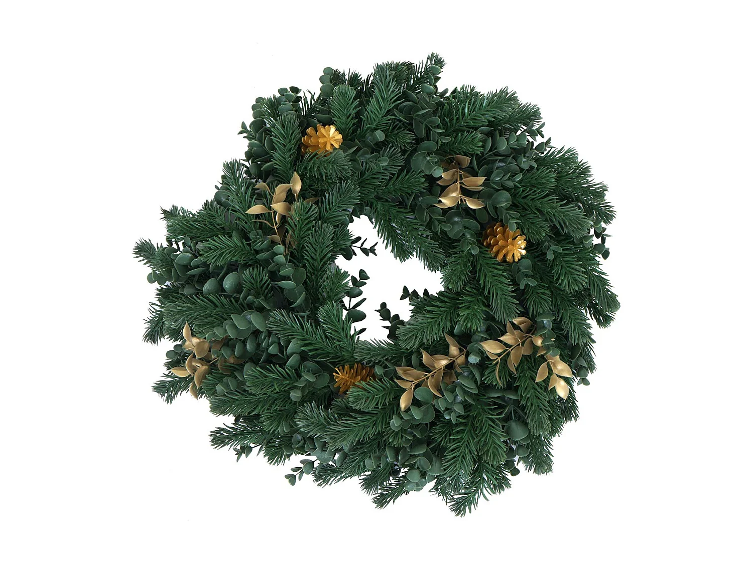 Couronne artificielle MCW-O98,  sapin avec pommes de pin dorées