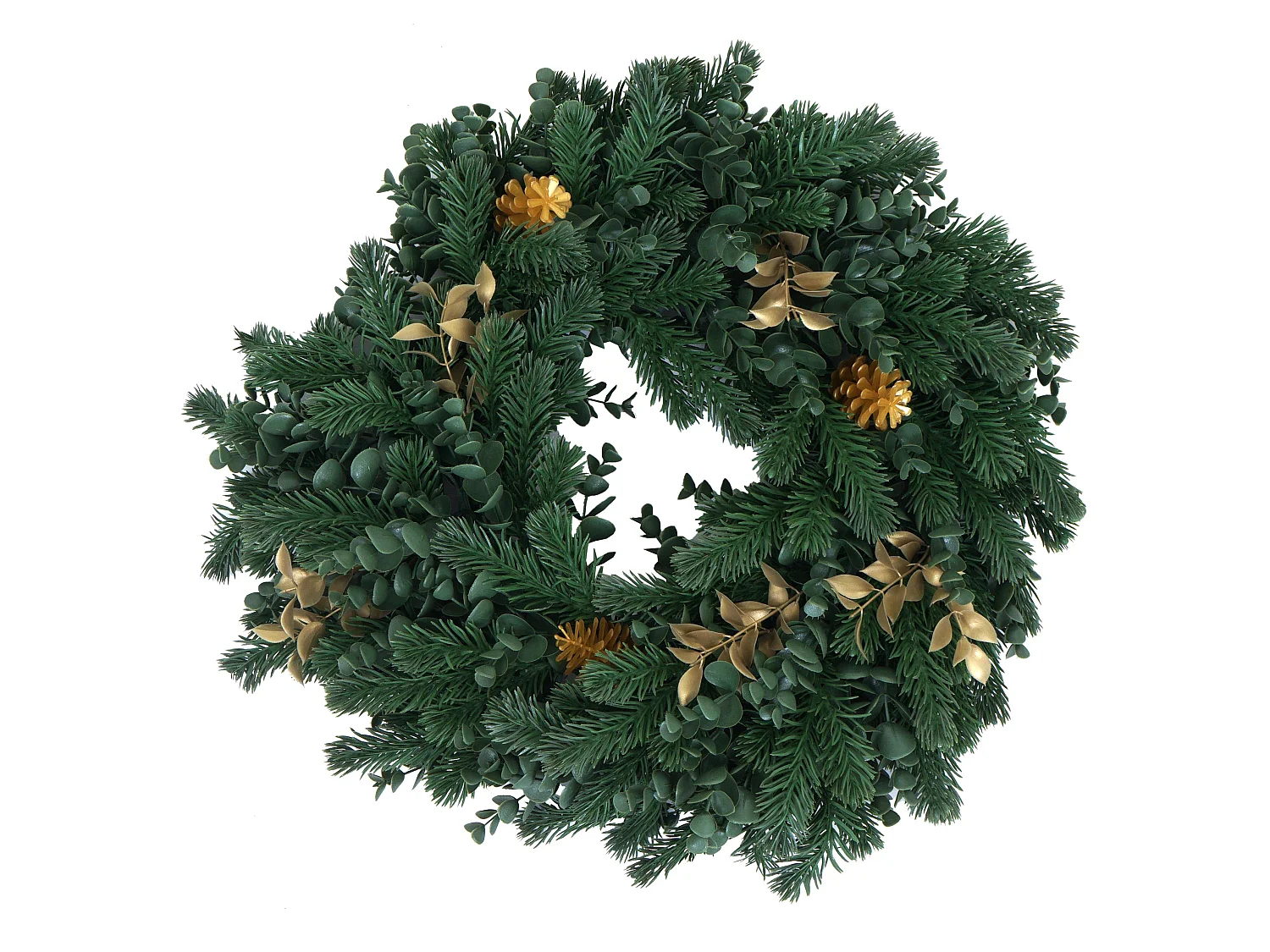 Couronne artificielle MCW-O98,  sapin avec pommes de pin dorées