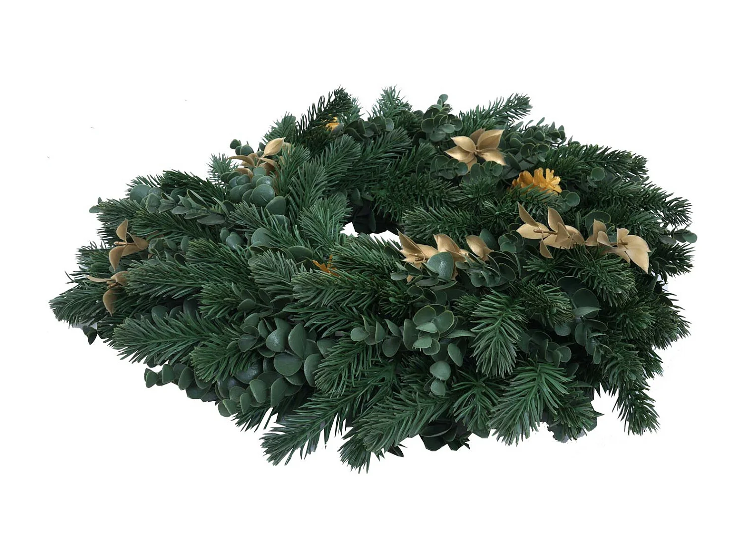 Couronne artificielle MCW-O98,  sapin avec pommes de pin dorées