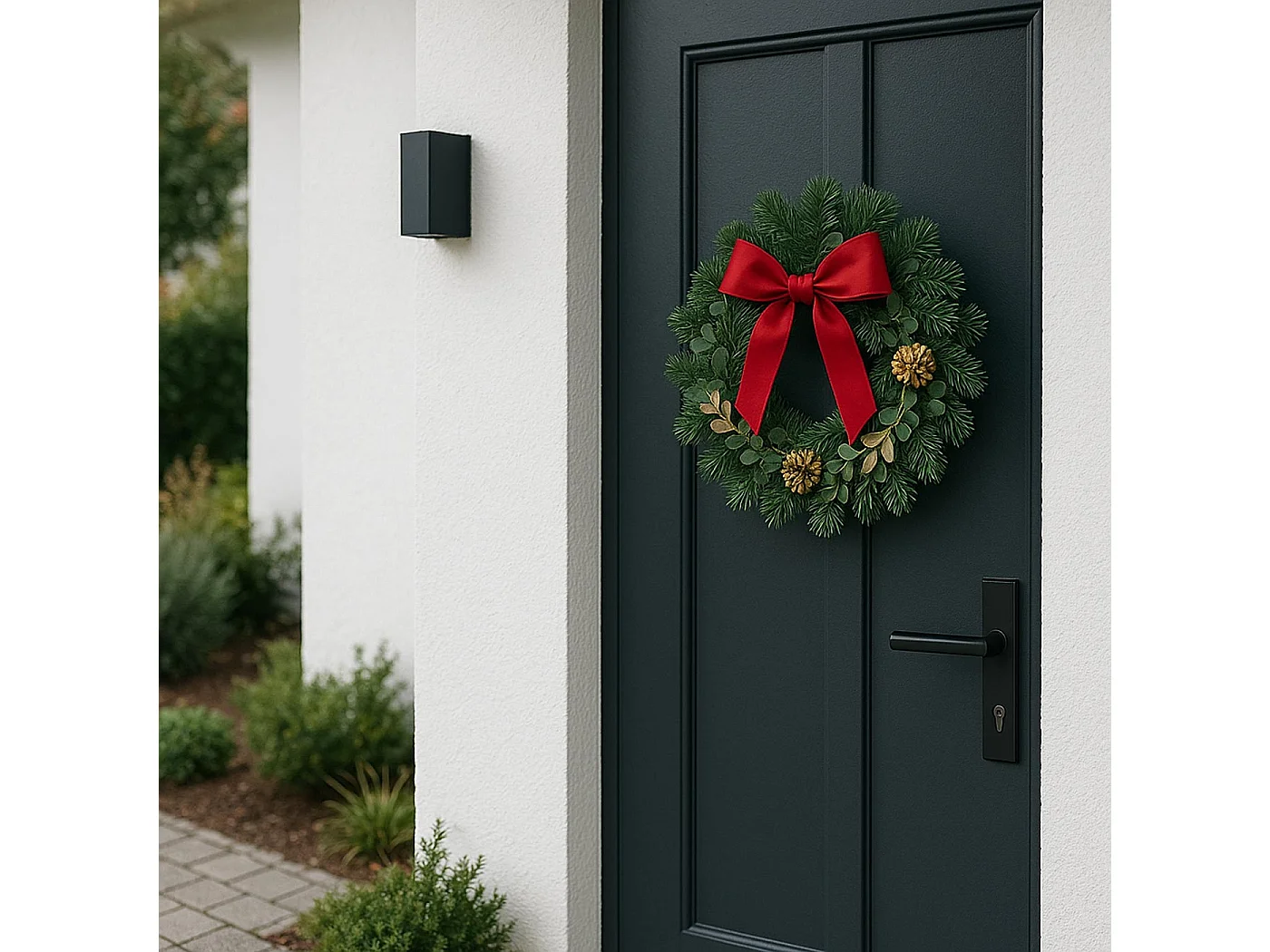 Couronne artificielle MCW-O98,  sapin avec pommes de pin dorées