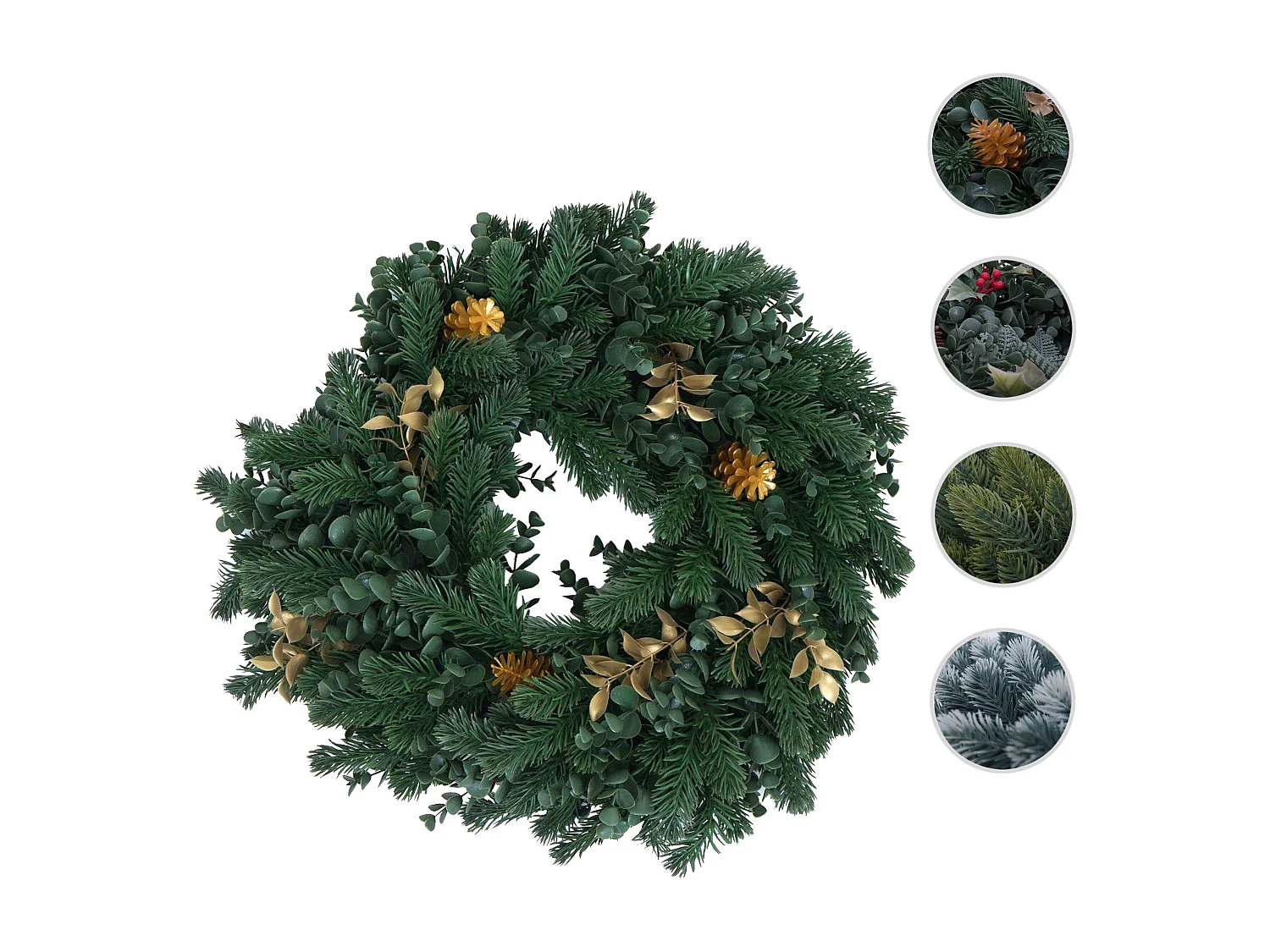 Couronne artificielle MCW-O98,  sapin avec pommes de pin dorées