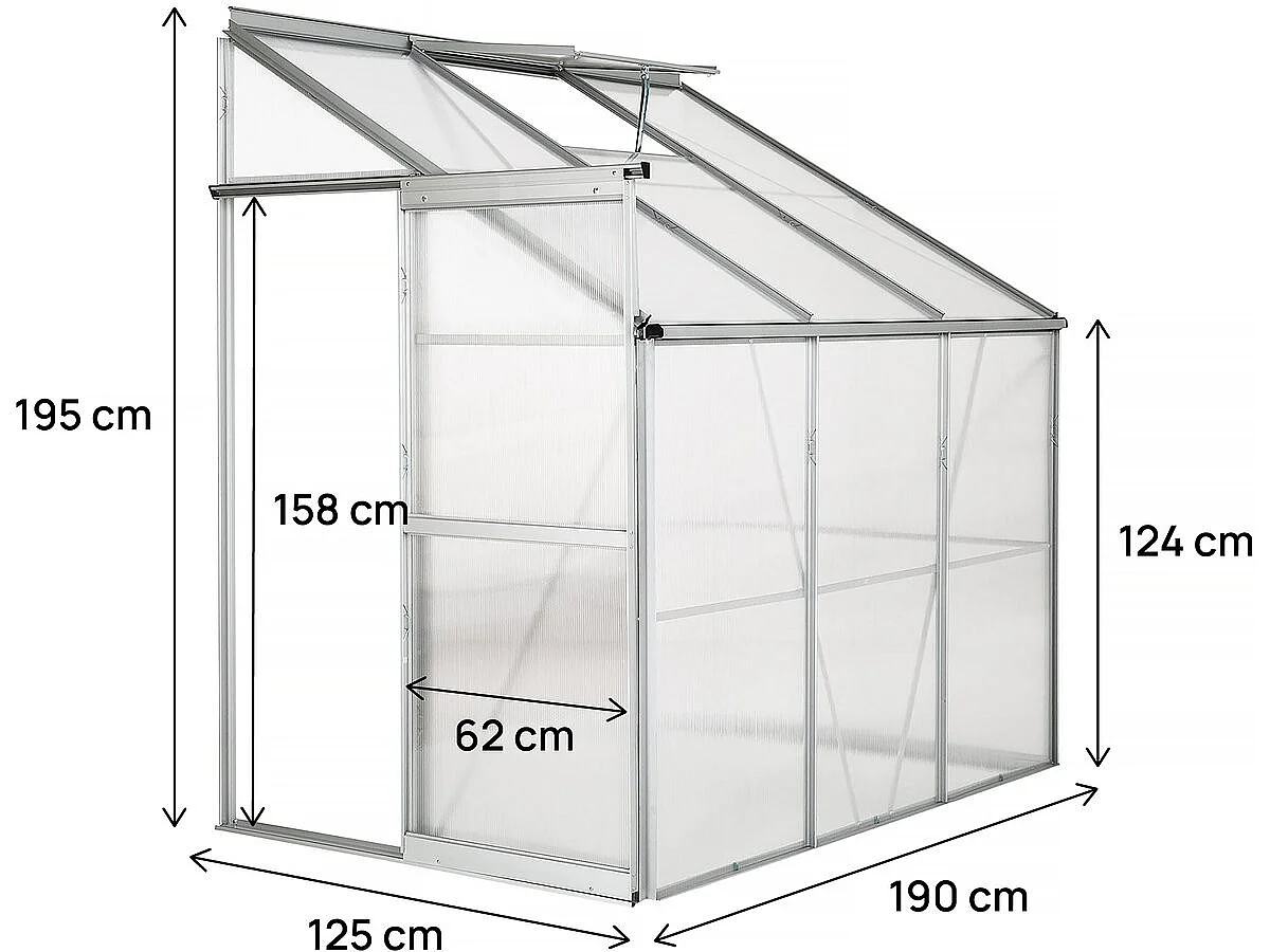 Serre jardin adossée en polycarbonate "Aneth" 190 x 125 x 195 cm - 2,37 m²