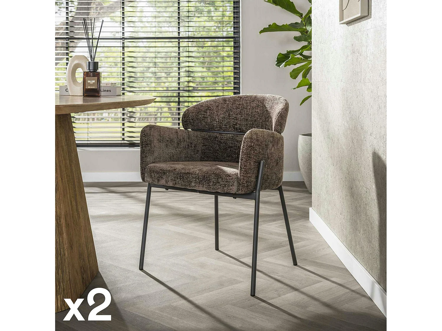 Fauteuil de table taupe dossier rond (lot de 2) GALWAY
