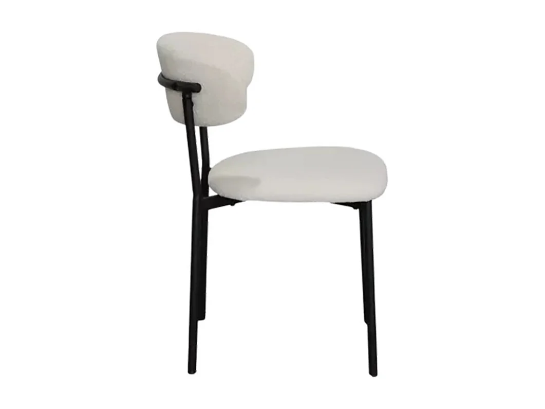 Chaise bouclette blanc structure métal noir