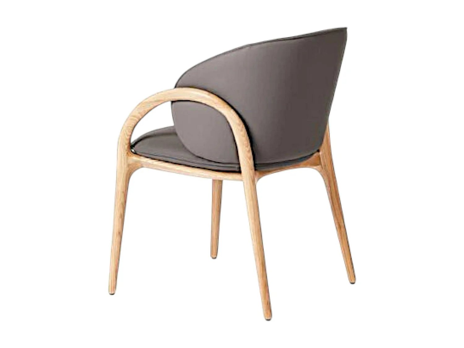 Chaise en cuir gris foncé dos rond accoudoirs bois clair ALDER