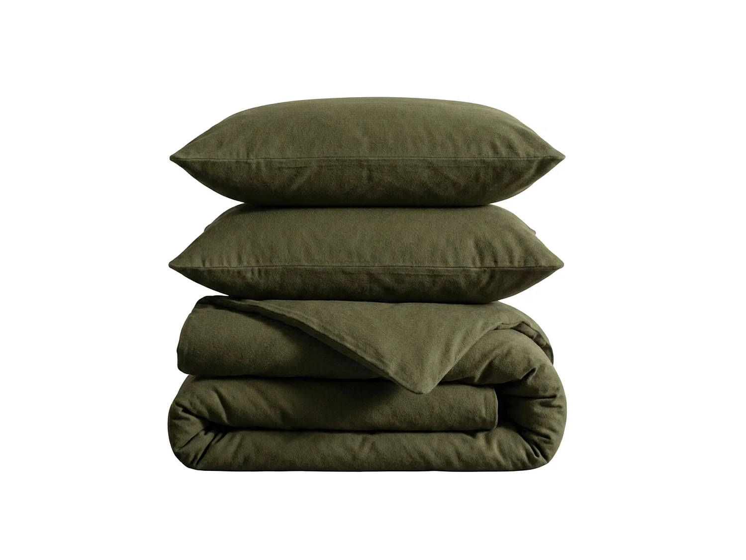 Parure de lit 200x200 flanelle kaki Terre de Nuit