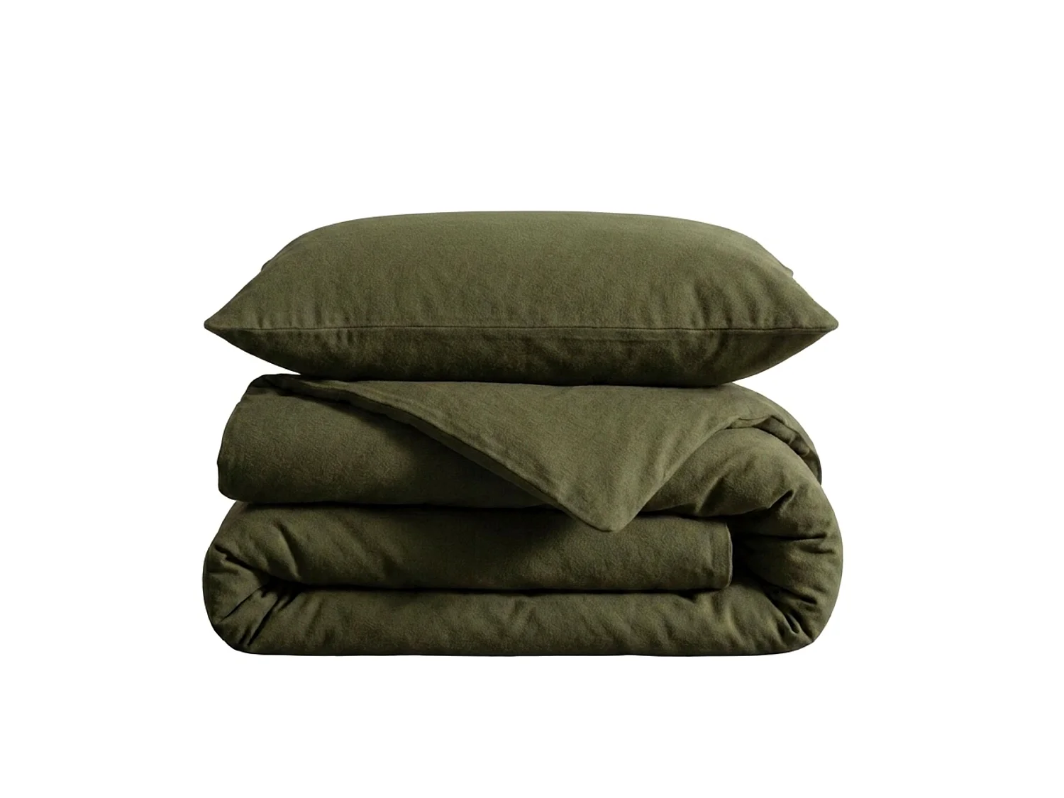 Parure de lit 140x200 flanelle kaki Terre de Nuit
