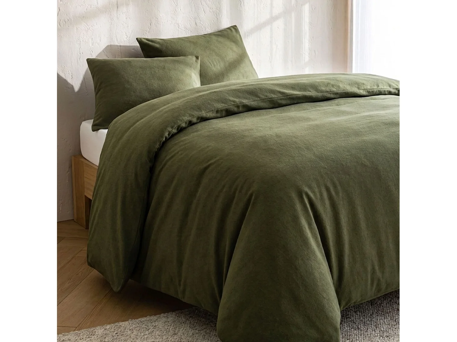 Parure de lit 260x240 flanelle kaki Terre de Nuit
