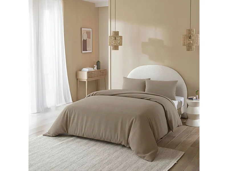 Parure de lit 200x200 flanelle beige Terre de Nuit