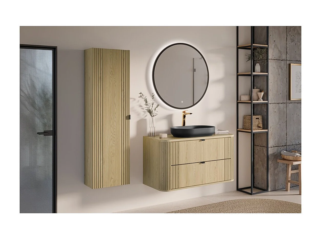 Ensemble de salle de bain KORI : meuble sous vasque 100cm + plan vasque + colonne de rangement