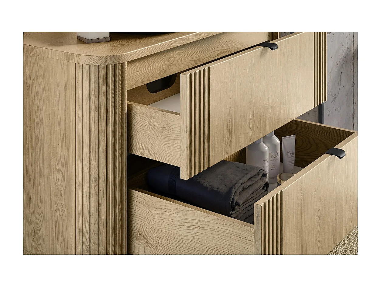 Ensemble de salle de bain KORI : meuble sous vasque 100cm + plan vasque + colonne de rangement