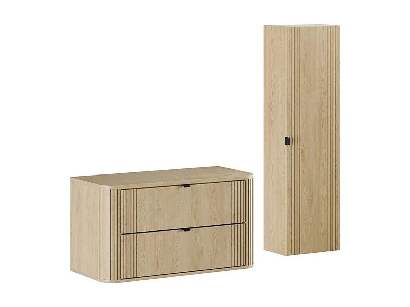 Ensemble de salle de bain KORI : meuble sous vasque 100cm + plan vasque + colonne de rangement