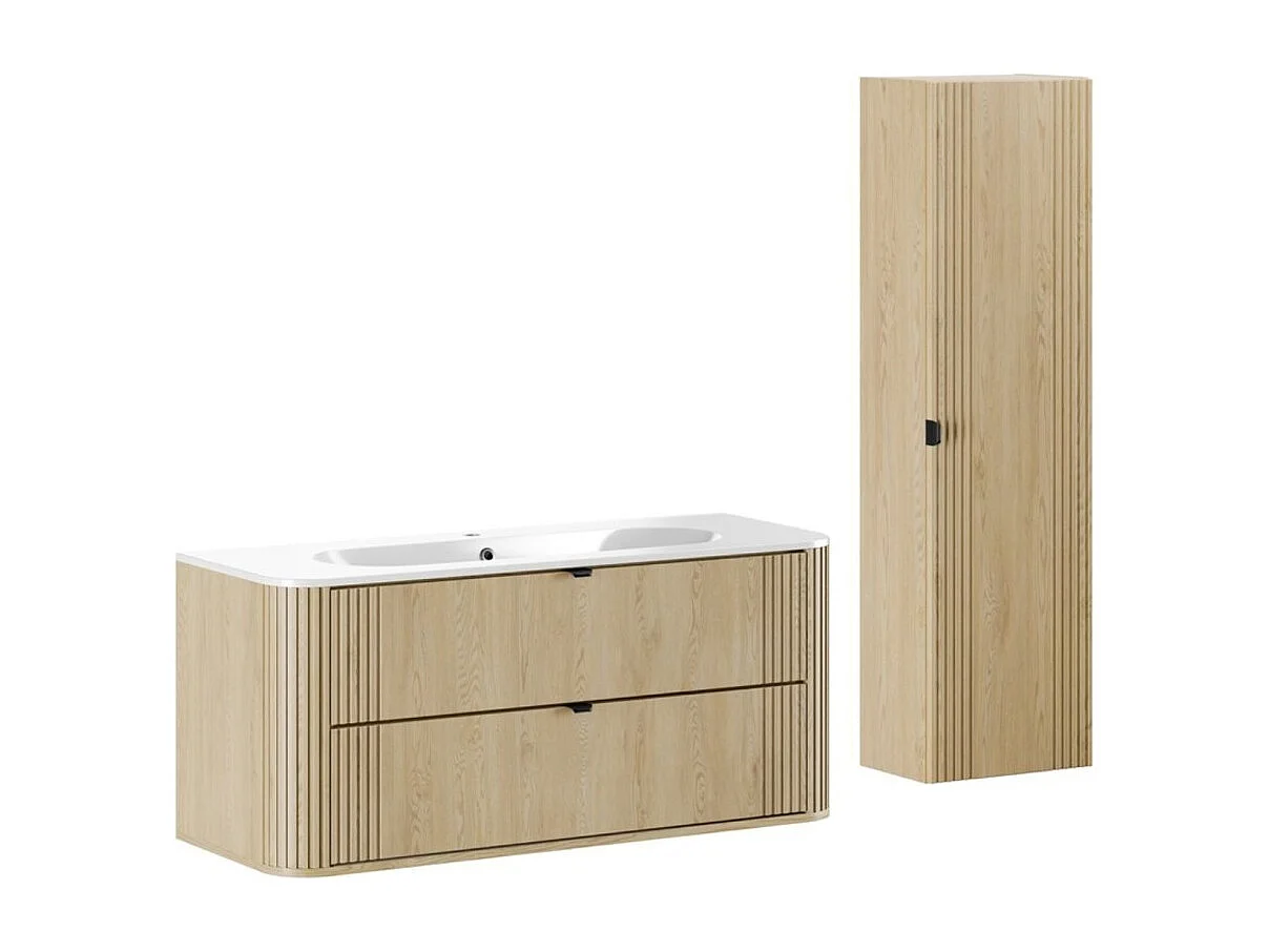 Ensemble de salle de bain KORI : meuble sous vasque 120cm + vasque à encastrer + colonne de rangement