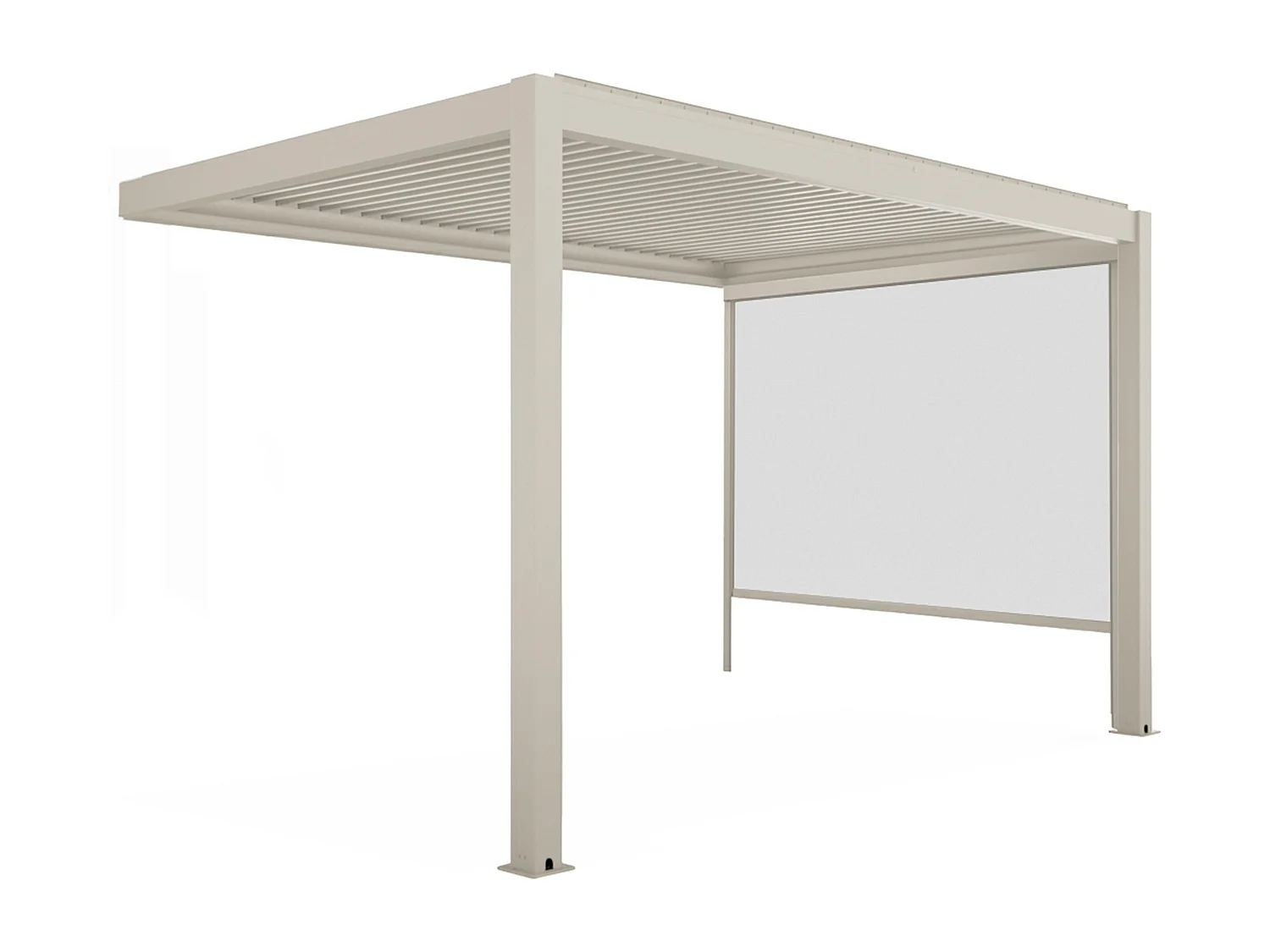 3x4m aangebouwde bioklimatische pergola 1 crèmekleurige houten luifel