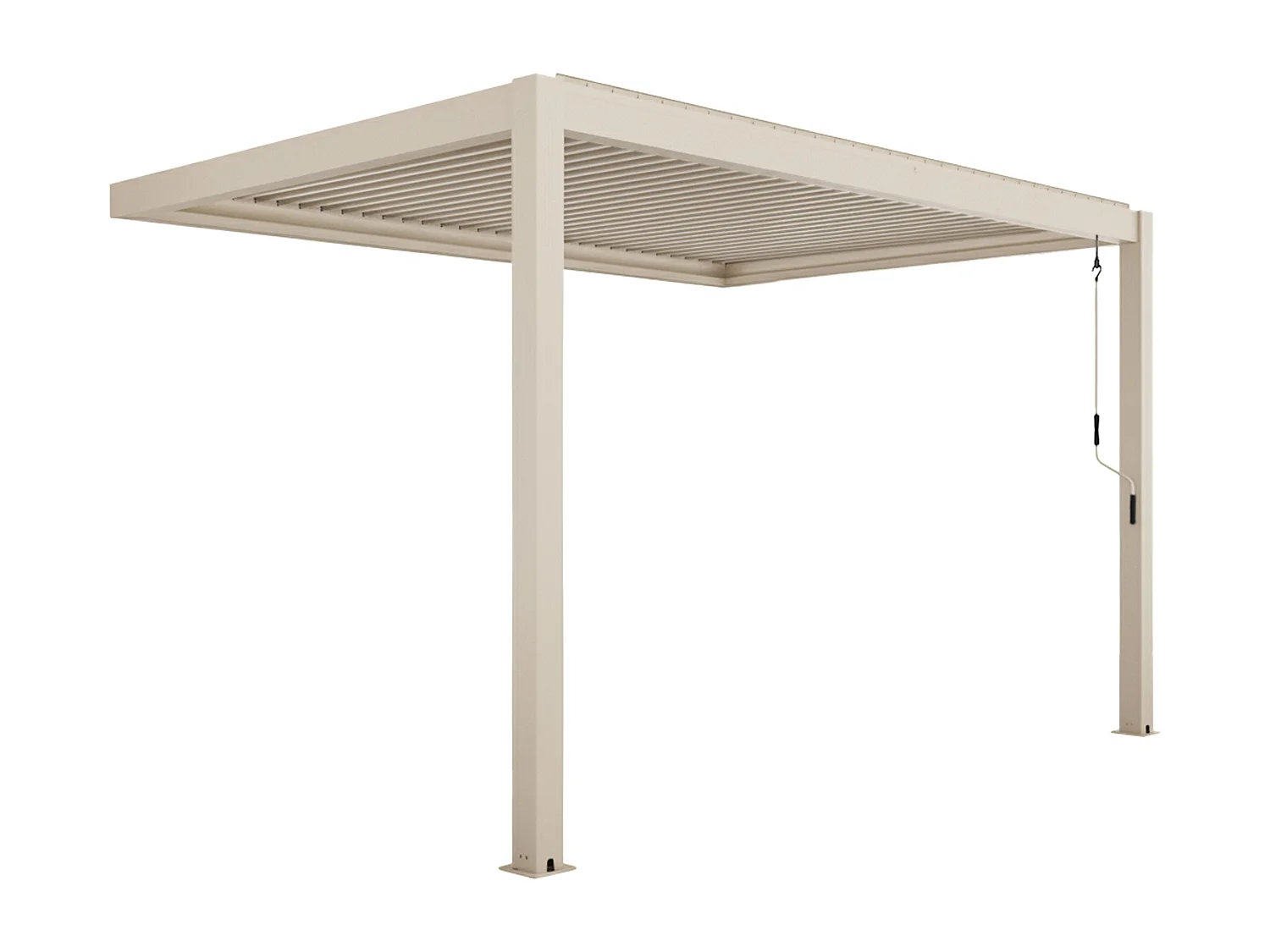 3x4m aangebouwde bioklimatische pergola 1 crèmekleurige houten luifel