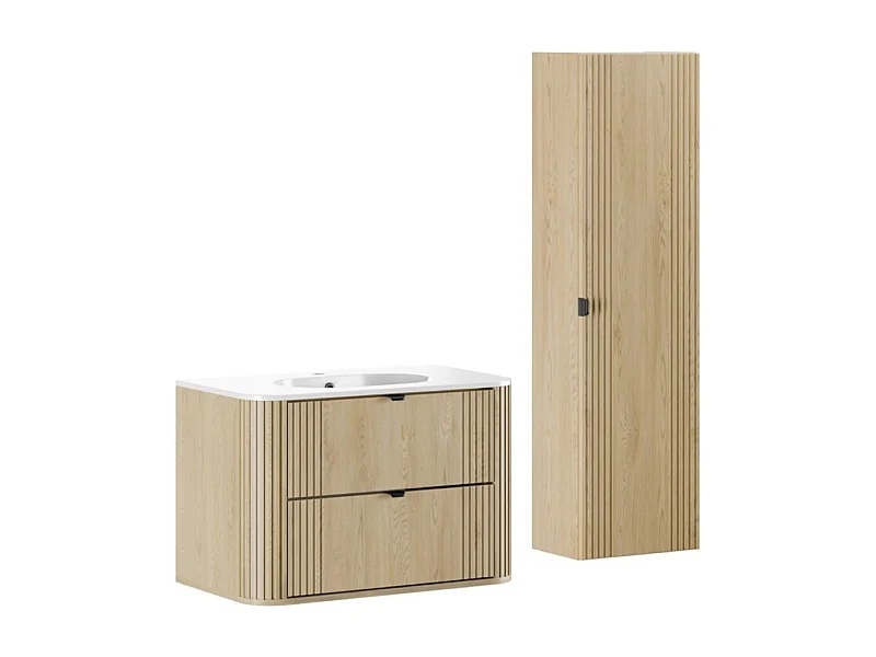 Ensemble de salle de bain KORI : meuble sous vasque 80cm + vasque à encastrer + colonne de rangement