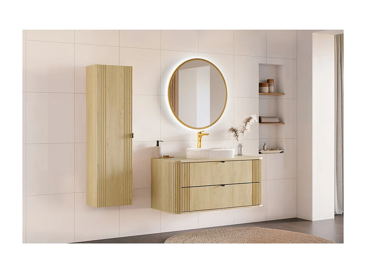 Ensemble de salle de bain KORI : meuble sous vasque 120cm + plan pour vasque + colonne de rangement