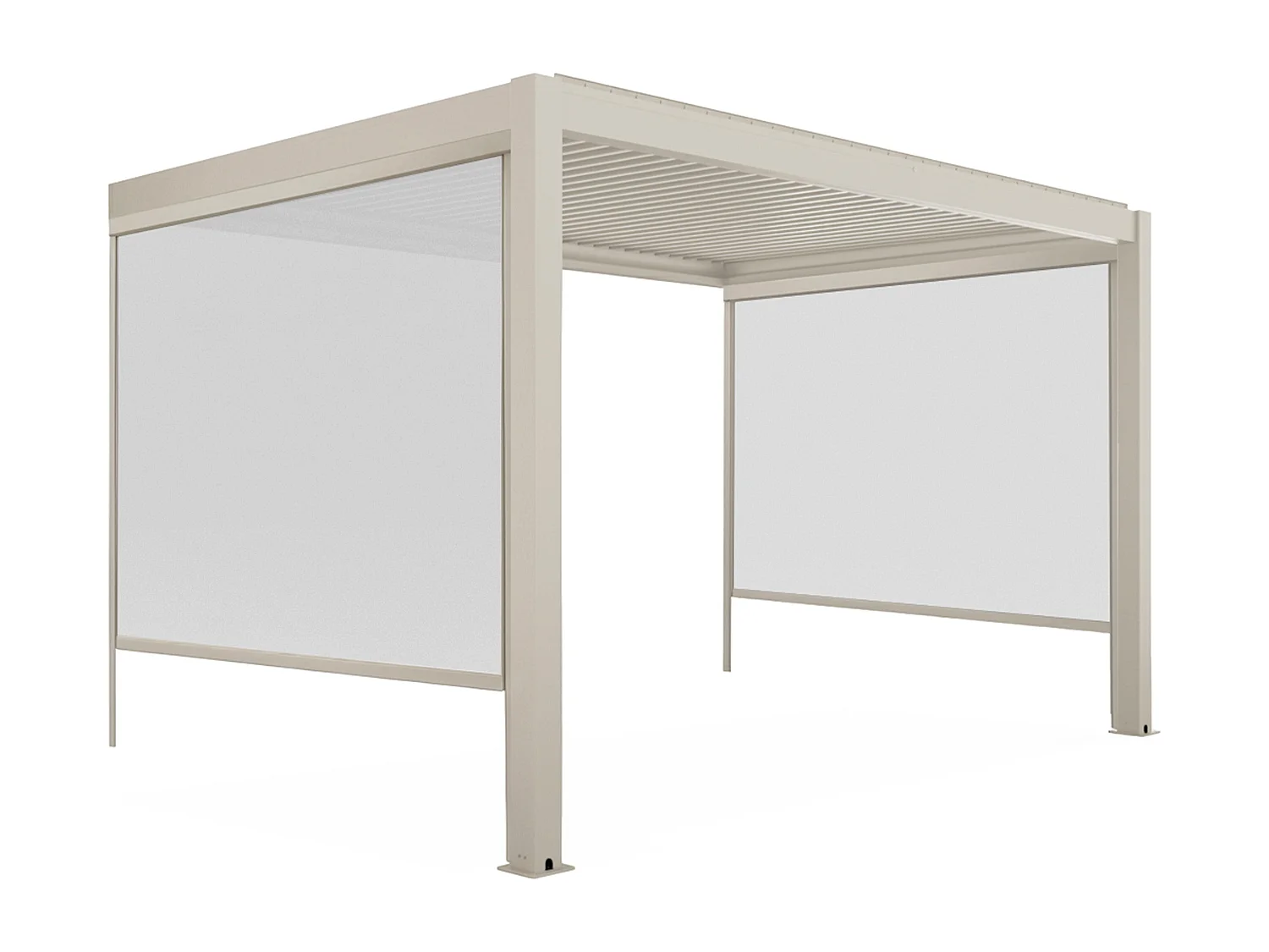 Aangebouwde pergola 3x4m en 2 crèmekleurige houten jaloezieën