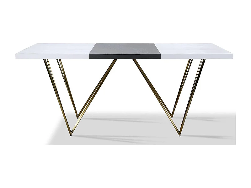 Table à manger laqué/acier JAZZ - Blanc/Gris/Gold - Blanc