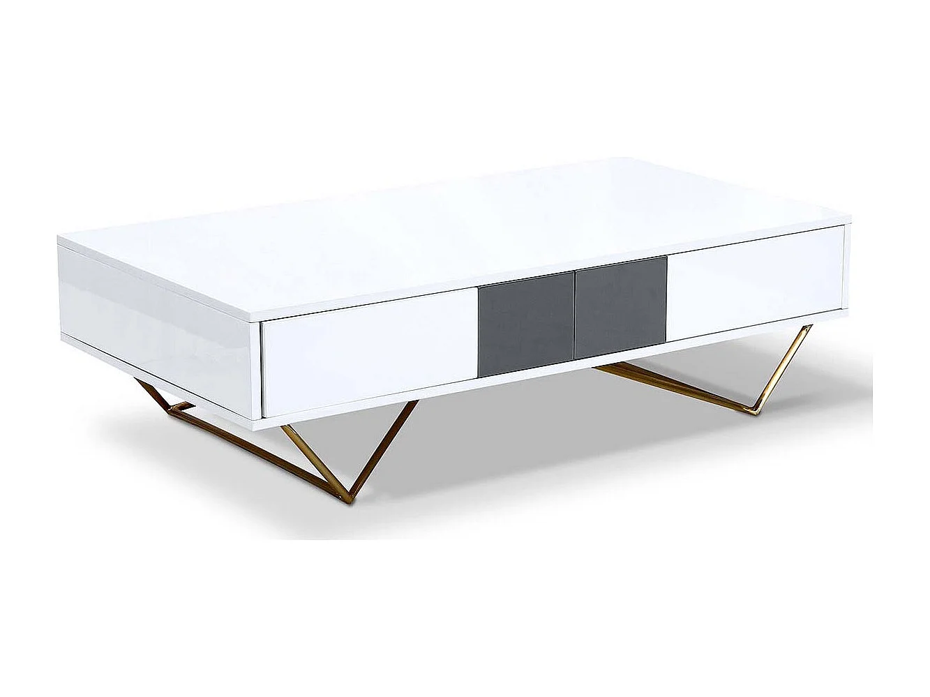 Table basse laqué/acier JAZZ - Blanc/Gris/Gold - Blanc