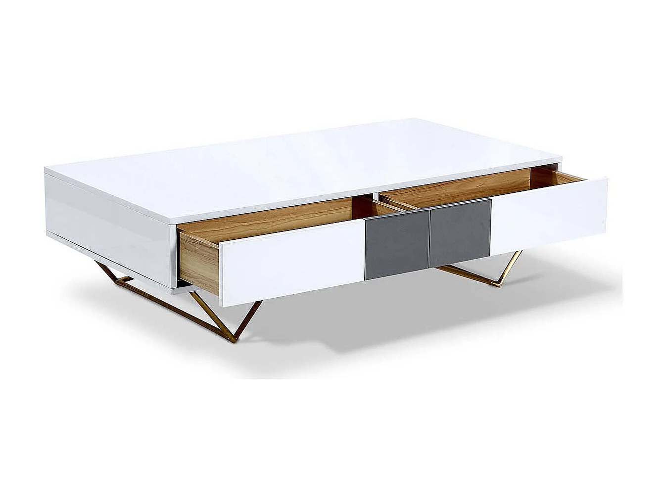 Table basse laqué/acier JAZZ - Blanc/Gris/Gold - Blanc