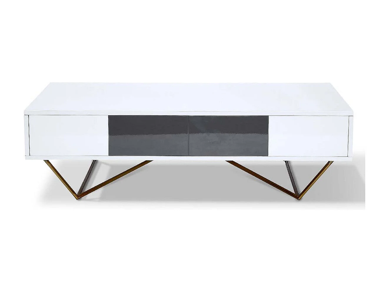 Table basse laqué/acier JAZZ - Blanc/Gris/Gold - Blanc
