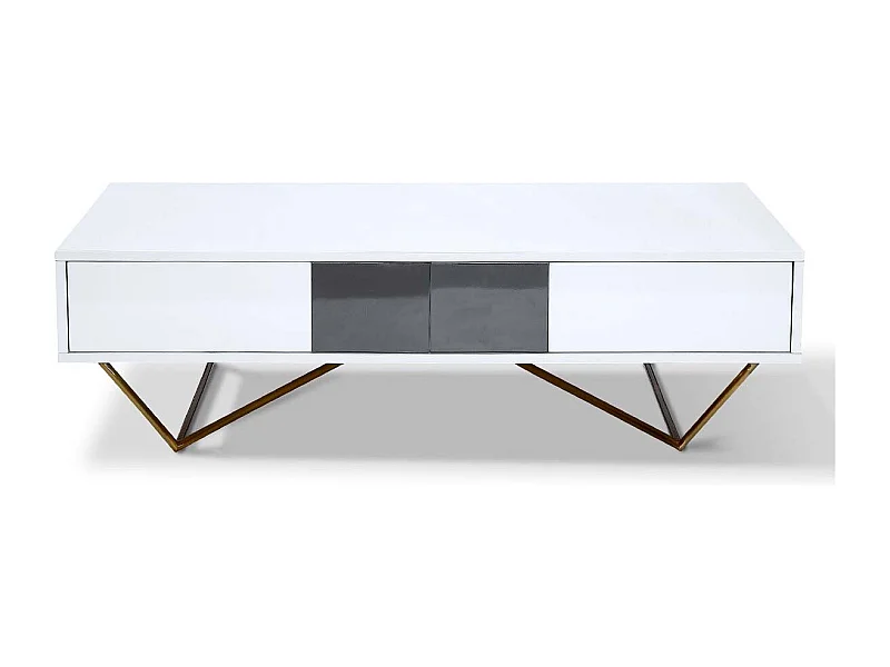 Table basse laqué/acier JAZZ - Blanc/Gris/Gold - Blanc