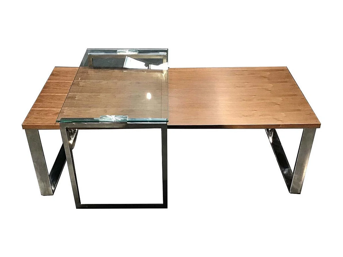Table basse bois et verre KIM - Noyer/Transparent - Bois foncé