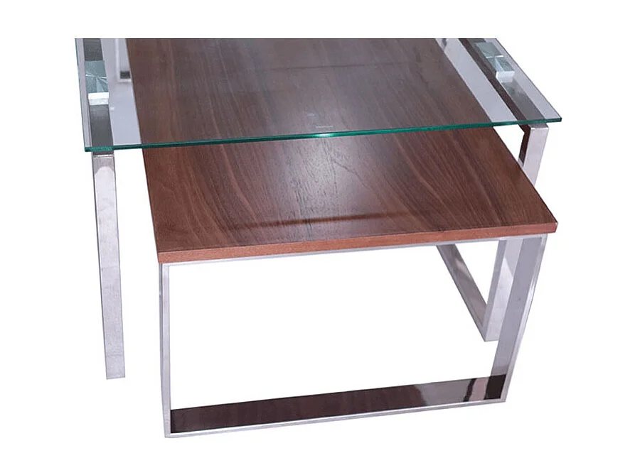 Table basse bois et verre KIM - Noyer/Transparent - Bois foncé