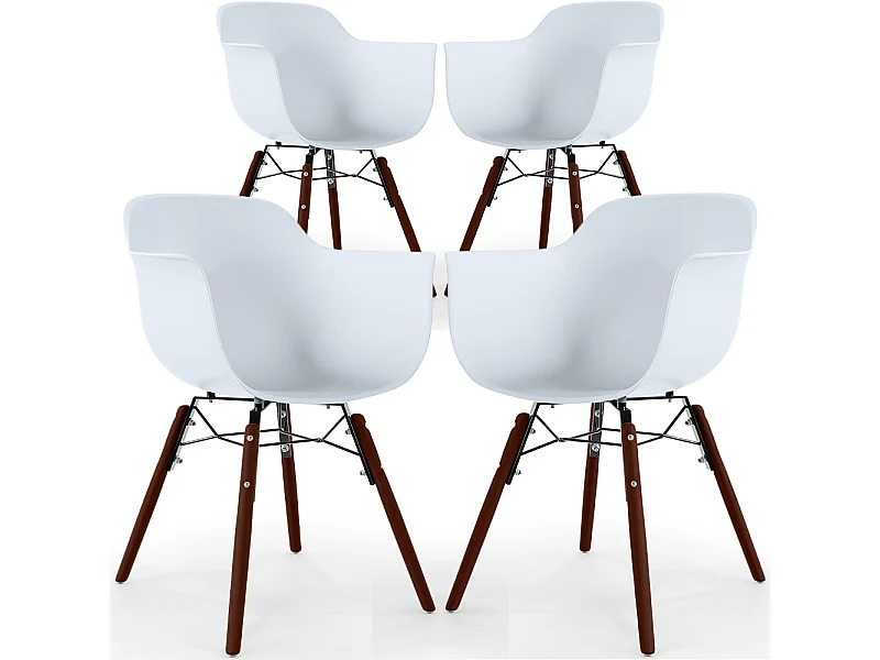 Chaises de Salle à Manger - Design Scandinave - Pieds en Bois Sombre - Lot de 4 - Nordika Blanc
