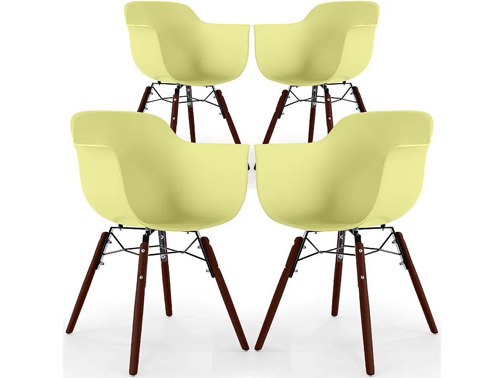 Chaises de Salle à Manger - Design Scandinave - Pieds en Bois Sombre - Lot de 4 - Nordika Jaune pâle