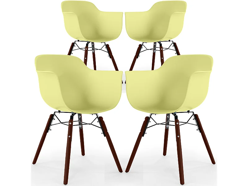 Chaises de Salle à Manger - Design Scandinave - Pieds en Bois Sombre - Lot de 4 - Nordika Jaune pâle