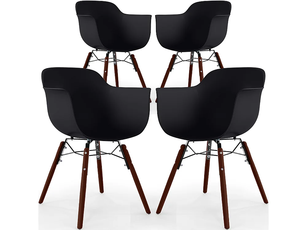 Chaises de Salle à Manger - Design Scandinave - Pieds en Bois Sombre - Lot de 4 - Nordika Noir